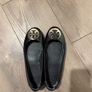 Tory Burch Black Flats with Gold Emblem